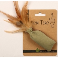 Mon Tero Игрушка для кошек "Мешочек с перьями", зелено/коричневый, с кошачьей мятой, 8*4см