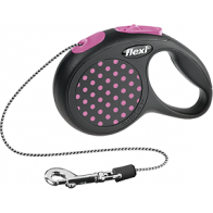Flexi Design XS Рулетка 3м трос для собак до 8кг, черная/розовый горошек