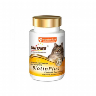 Unitabs BiotinPlus с Q10 Витамины для кошек с биотином и таурином 120таб