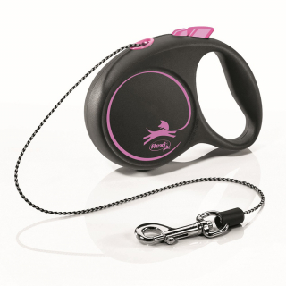 Flexi Black Design XS Рулетка 3м трос для собак до 8кг, черная/розовый