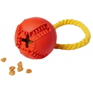 Homepet Silver Series Игрушка для собак мяч с канатом и отверстием для лакомств красный, каучук