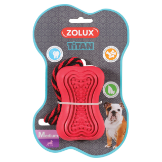 Zolux Игрушка для собак Кость-кормушка с веревкой резиновая, красная 10см