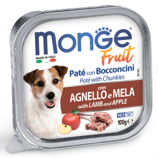 Monge Dog Fruit влажный корм для взрослых собак с ягненком и яблоком, 100 г