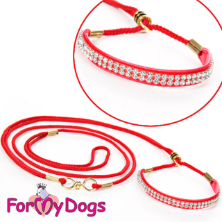 Ринговка для собак малых и средних пород, красная с белыми кристаллами 