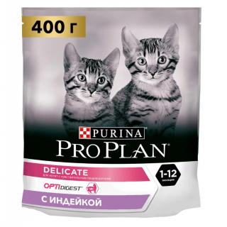 Pro Plan Delicate Kitten cухой корм для котят с индейкой при чувствительном пищеварении, 400 г 