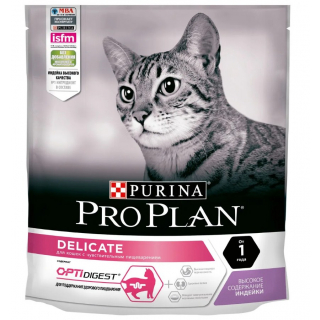 Pro Plan Delicate сухой корм для взрослых кошек с чувствительным пищеварением, с индейкой, 400 г
