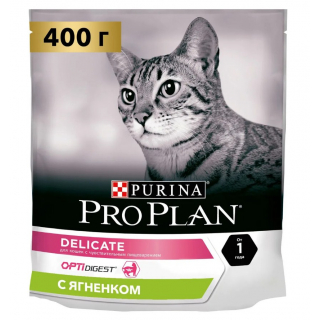 Pro Plan Delicate сухой корм для взрослых кошек с чувствительным пищеварением, с ягненком, 400 г 