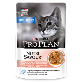 Pro Plan Nutri Savour Housecat влажный корм для домашних кошек, лосось в соусе, 85 г