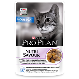 Pro Plan Nutri Savour Housecat влажный корм для домашних кошек, индейка в желе, 85 г 