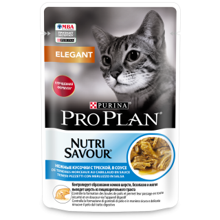 Pro Plan Nutri Savour Elegant влажный корм для кошек для здоровья кожи и шерсти, треска в соусе, 85 г