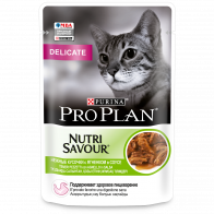 Pro Plan Nutri Savour Delicate влажный корм для кошек с чувствительным пищеварением, ягненок в соусе, 85 г
