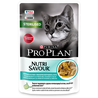 Pro Plan Nutri Savour Sterilised влажный корм для стерилизованных кошек, рыба в соусе, 85 г