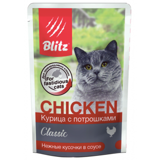 Blitz Classic Adult Cat влажный корм для привередливых взрослых кошек, курица с потрошками в соусе, 85 г