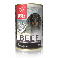 Blitz Sensitive Dog консервированный корм для собак всех пород и возрастов, говядина с индейкой, 400 г