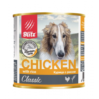 Blitz Classic Dog консервированный корм для собак всех пород и возрастов, курица с рисом, 750 г