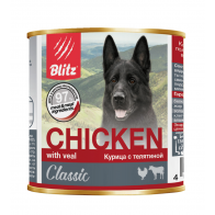 Blitz Classic Dog консервированный корм для собак всех пород и возрастов, курица с телятиной