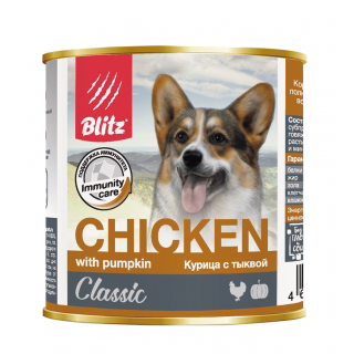 Blitz Classic Dog консервированный корм для собак всех пород и возрастов, курица с тыквой, 750 г