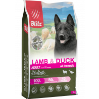 Blitz Holistic Adult Dog сухой беззерновой корм для взрослых собак, утка и ягненок 1,5 кг