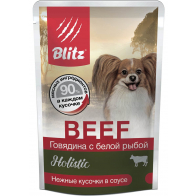 Blitz Holistic Adult Dog влажный корм для собак мелких пород, говядина с белой рыбой, 85 г