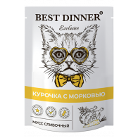 Best Dinner Exclusive сливочный мусс для котят с 1 месяца и взрослых кошек, курочка с морковью, 85 г