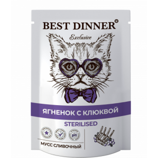 Best Dinner Exclusive Sterilised сливочный мусс для стерилизованных кошек, ягненок с клюквой, 85 г