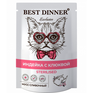 Best Dinner Exclusive Sterilised сливочный мусс для стерилизованных кошек, индейка с клюквой, 85 г