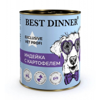 Best Dinner Vet Profi Urinary влажный корм для собак и щенков с 6 месяцев, профилактика МКБ, индейка с картофелем, 340 г