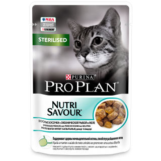 Pro Plan Nutri Savour Sterilised влажный корм для стерилизованных кошек, рыба в желе, 85 г 