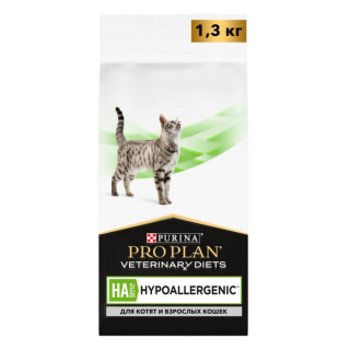 Pro Plan Veterinary Diets Hypoallergenic сухой корм для взрослых кошек и котят при пищевой непереносимости 1,3 кг