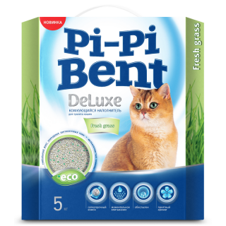 Pi-Pi-Bent Deluxe Fresh Grass комкующийся наполнитель для кошачьих туалетов, 5 кг