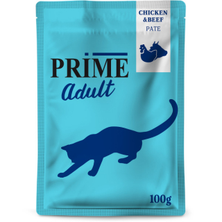 PRIME Adult. Влажный корм для взрослых кошек с курицей и говядиной (паштет), 100 г