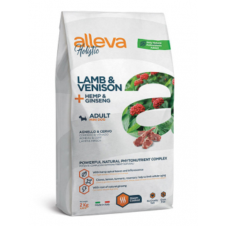 Alleva Holistic. Сухой корм для взрослых собак мелких пород с ягненком, олениной, коноплей и женьшенем, 2 кг