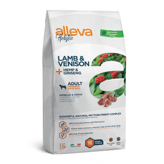 Alleva Holistic. Сухой корм для взрослых собак средних и крупных пород с ягненком, олениной, коноплей и женьшенем, 2 кг 