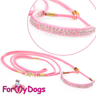 Ринговка для собак малых и средних пород, розовая с розовыми кристаллами  (копия)